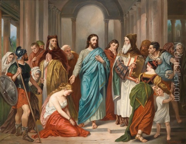 Christus Und Die Ehebrecherin Oil Painting - Heinrich August Mansfeld