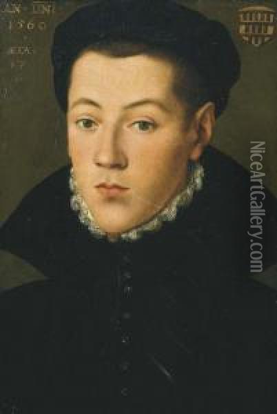 Portrait Of A Young Man, Said To
 Be A Member Of The Overstolz Deefferen Family Of Cologne, Bust-length, 
Wearing Black Costume Withwhite Collar Oil Painting - Pieter Pourbus