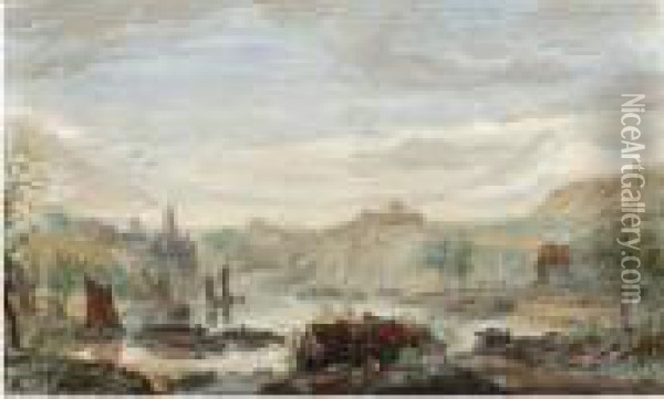View Of The Rhine, With St. Goar And Burg Rheinfels Oil Painting - Abraham Rademaker