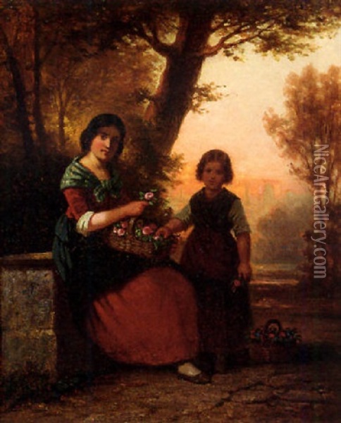 The Flower Girls Oil Painting - Hermann Werner