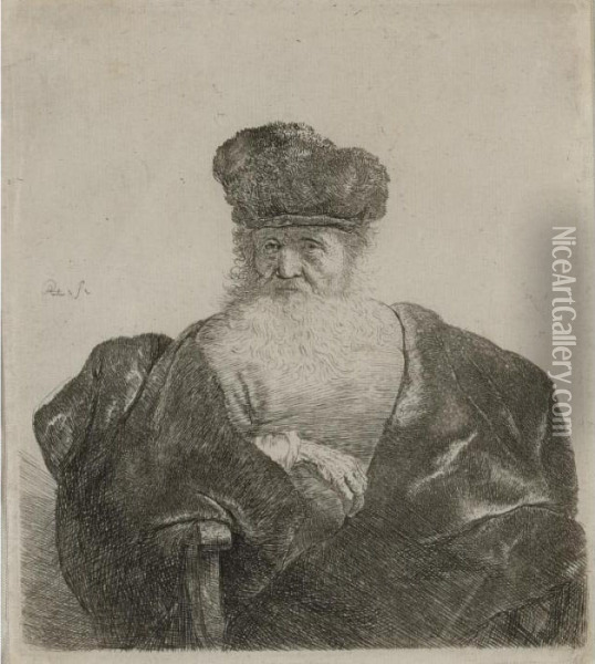 Old Man With Beard, Fur Cap, And Velvet Cloak Oil Painting - Rembrandt Van Rijn