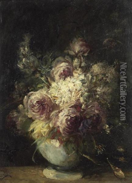 Blumenstrauss In Einer Vase. Oil Painting - Narcisse-Virgile D Az De La Pena