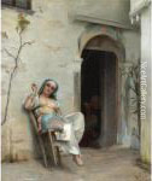 Turkish Woman Smoking Oil Painting - Theodore Jacques Ralli