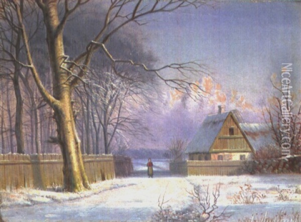 Der Winterspaziergang Oil Painting - Anders Andersen-Lundby