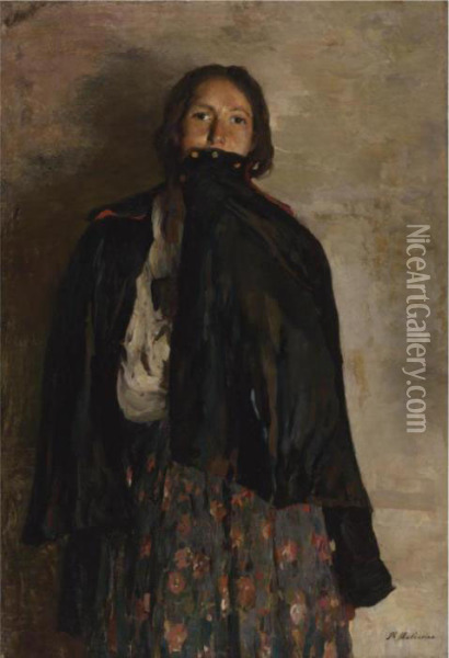 Peasant, Covering Her Mouth With A Shawl Oil Painting - Philippe Andreevitch Maliavine