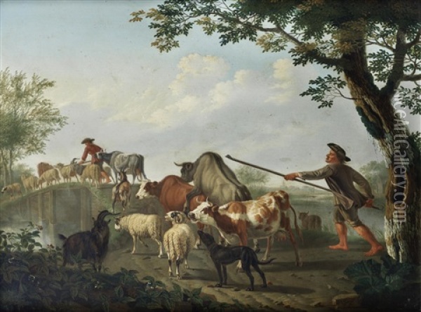 Shepherds Tending Their Flock Oil Painting - Jan van Gool