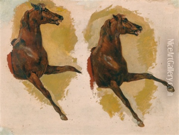 Studie Von Zwei Pferden Auf Der Flucht Oil Painting - Raffaello Pontremoli