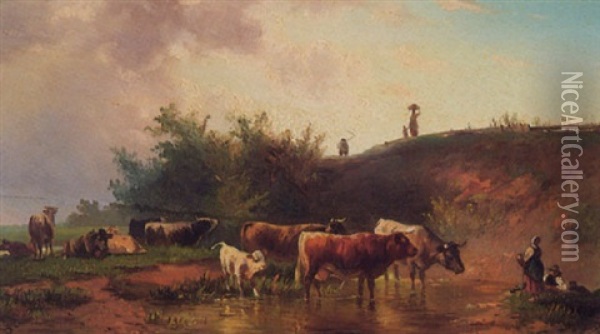 Under The Watchful Eye Of The Shepherd Oil Painting - Albert Jurardus van Prooijen