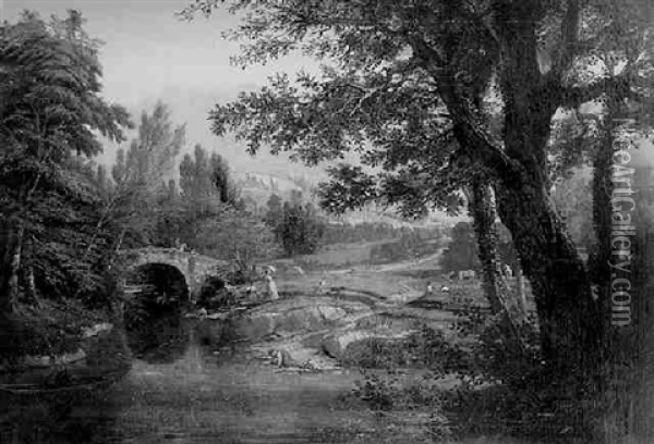 Landschaft Mit Fluss Und Personenstaffage Oil Painting - Gustave Lassalle-Bordes