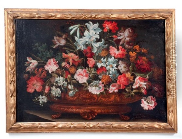 Bouquet De Fleurs Dans Un Vase Sur Un Entablement Oil Painting - Gabriel de LaCorte