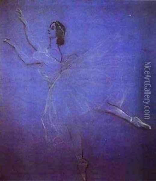Anna Pavlova In The Ballet Sylphyde 1909 Oil Painting - Valentin Aleksandrovich Serov