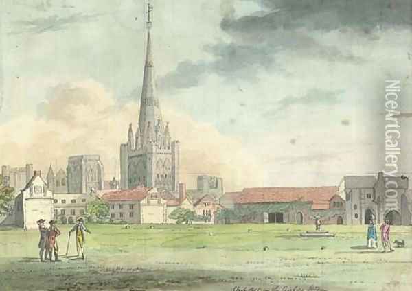 Chichester from the Bishop's Garden Oil Painting - John Nixon