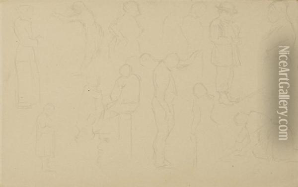 Treize Hommes, Femmes Et Enfants Oil Painting - Georges Seurat