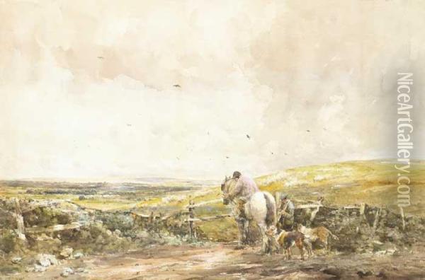 Extensive Landscape With Rider And Hounds Oil Painting - Claude Hayes