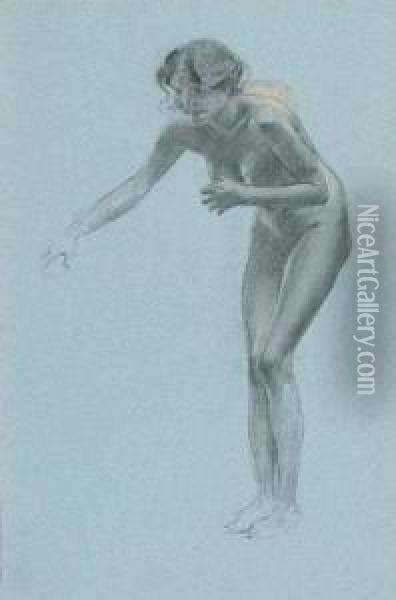 A Nude Study Of A Standing Woman With Outstretched Arms Oil Painting - Adolf Hiremy-Hirschl