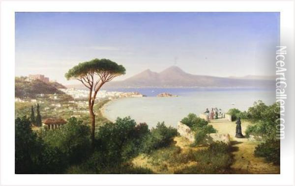Elegantes Admirant La Baie De Naples Oil Painting - August Albert Zimmermann