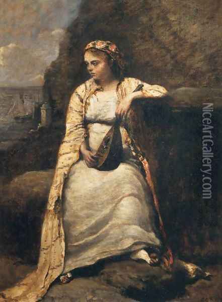 Haydee, Young Woman in Greek Dress Oil Painting - Jean-Baptiste-Camille Corot