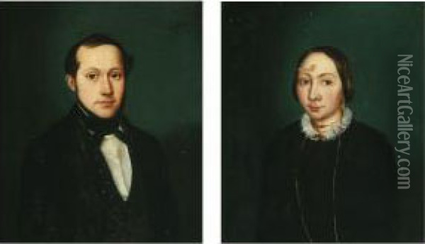 A Pair Of Portraits Oil Painting - August Heinrich Schiott