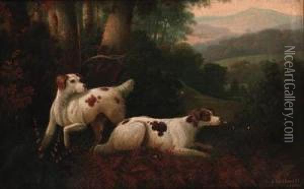 English Setters On Point Oil Painting - I. Rothwell