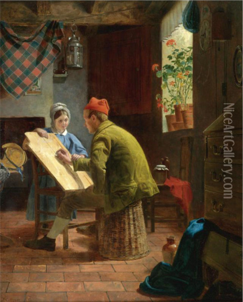 The Writing Lesson Oil Painting - James Collinson