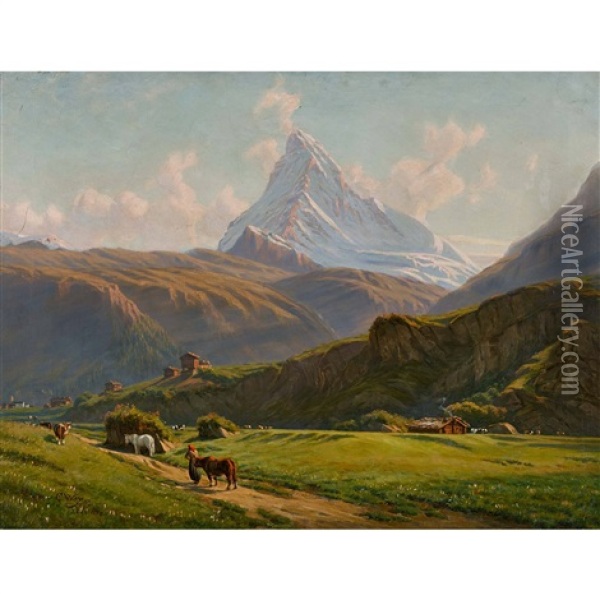 Sommerlandschaft Mit Matterhorn Oil Painting - Charles Jones Way