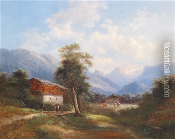 Gebirgslandschaft In Tirol(?) Oil Painting - Gustav Barbarini