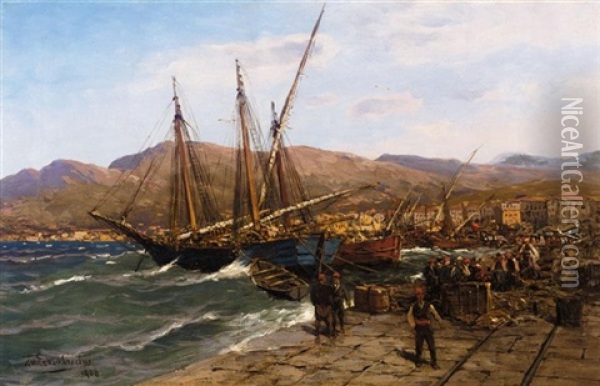 The Harbour At Smyrna Oil Painting - Karl Paul Themistocles von Eckenbrecher