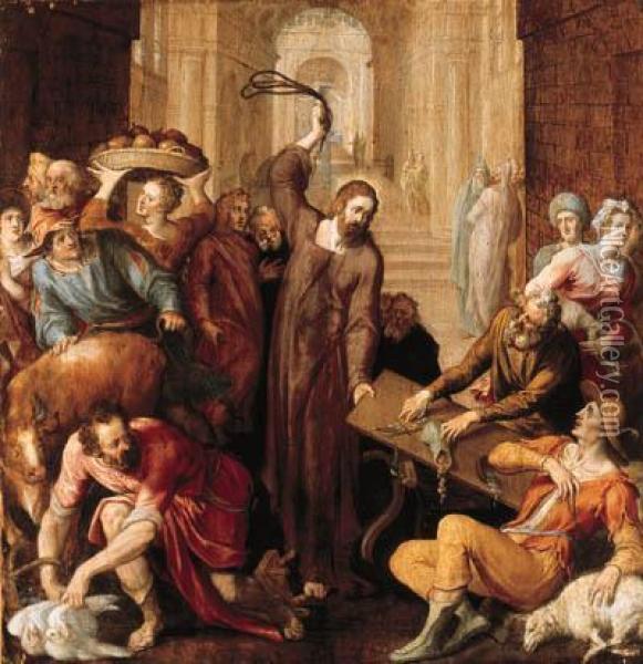 Christ Driving The Money Lenders From The Temple Oil Painting - Frans I Vriendt (Frans Floris)