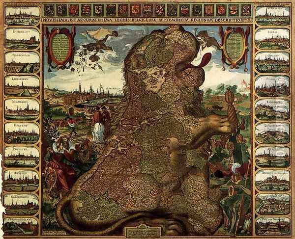Lion Map (Leo Belgicus) Oil Painting - Nicolaes (Claes) Jansz Visscher