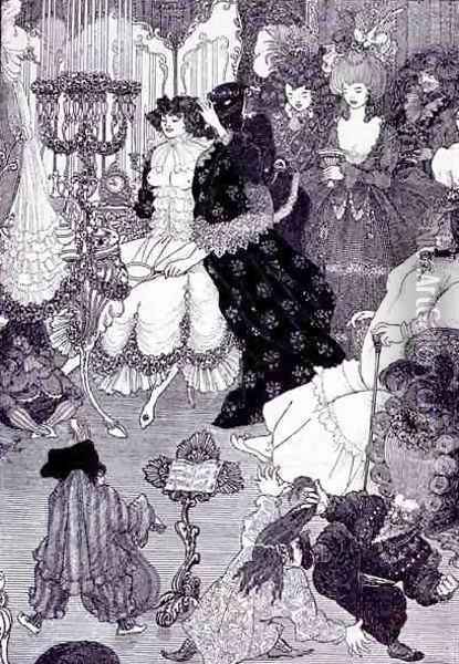 Illustration, probably from The Battle of the Beaux and the Belles c.1896 Oil Painting - Aubrey Vincent Beardsley