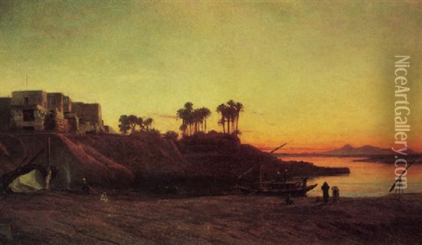 Figures On The Banks Of The Nile Oil Painting - Frank Dillon
