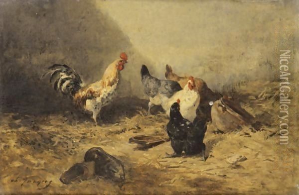 Cock And Hens Oil Painting - Charles Emile Jacque