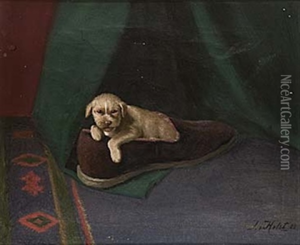 Hundvalp I Toffel Oil Painting - Johan-Gustaf von Holst