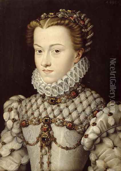 Portrait of Elisabeth of Austria (1554-92) 1571 Oil Painting - Francois Clouet