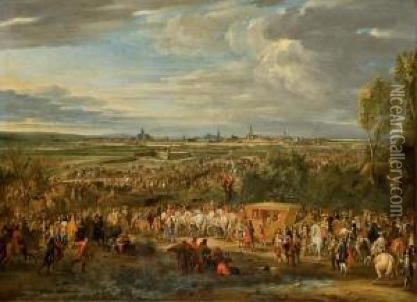 L'entree De Louis Xiv Et Marie-therese Dans Arras Oil Painting - Jean-Baptiste Martin Des Batailles