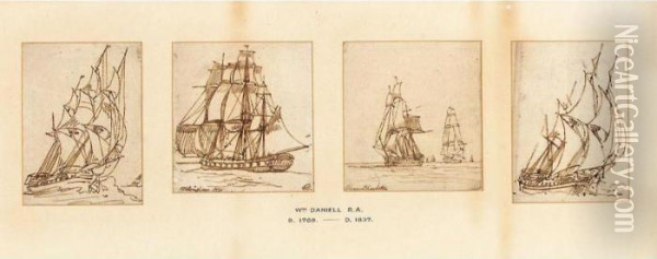 Studies Of Flagships Oil Painting - William Daniell RA