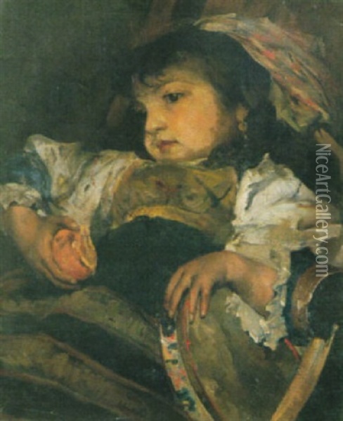 Kleines Madchen Mit Tamburin Oil Painting - Antonio Mancini