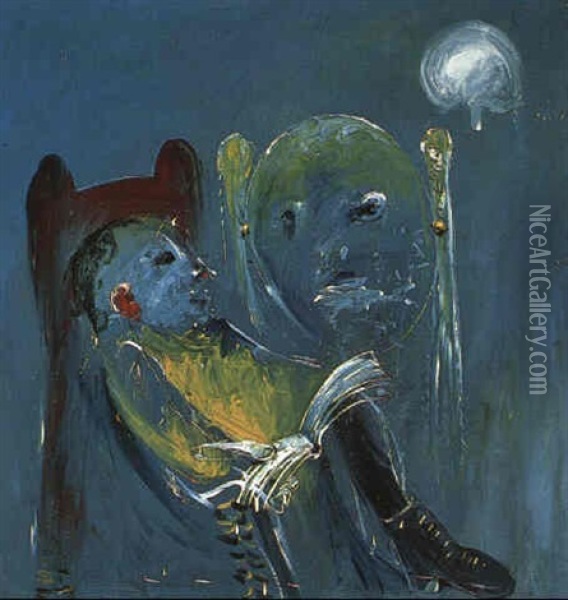 Seated Man, Book And Mirror Oil Painting - Arthur Merric Boyd