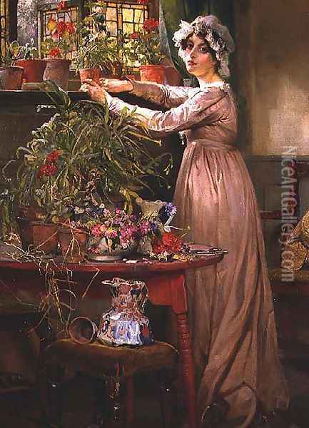 Arranging Flowers Oil Painting - Edgar Bundy