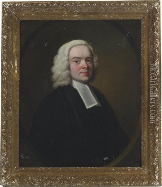 Portrait Of A Cleric, Bust-length, In Robes, Feigned Oval Oil Painting - Thomas Hudson