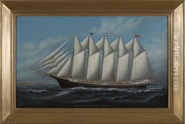 The Schooner Jennie R. Dubois, Captain E.m. Smeed Oil Painting - Solon Francis Montecello Badger