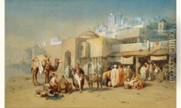 Scene De Marche, Liban . Oil Painting - Louis Tesson