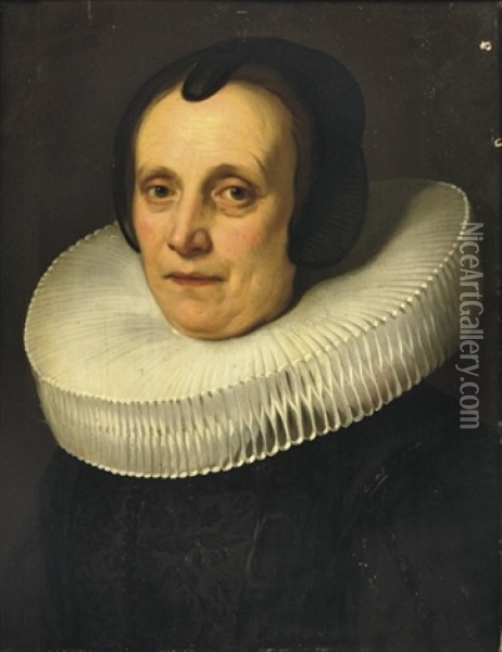 Portrait Of A Lady, In An Embroidered Black Dress Oil Painting - Jacob Adriaensz de Backer
