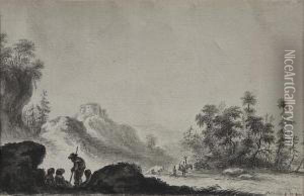 Peasants In A Mountainous Landscape Oil Painting - Giuseppe Palmieri