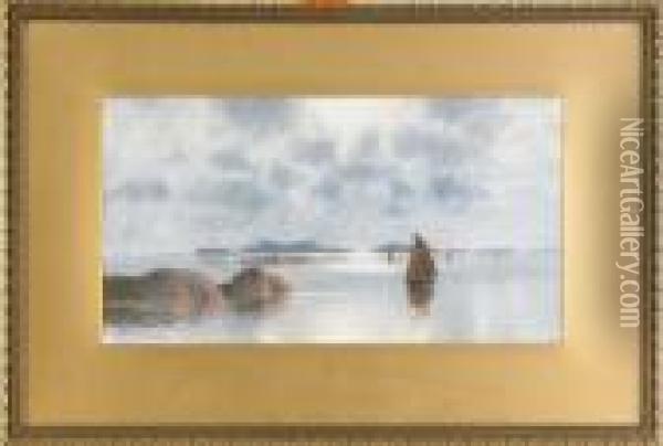 Skargardsbild I Skymning, Signerad Och Otydligt Daterad C Brandt, Pastell, 29,5x55 Oil Painting - Carl Brandt