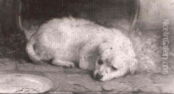 A Sleeping Puppy Oil Painting - John Fitzmarshall