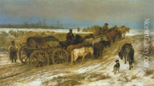 Pferdefuhrwerk Im Winter Oil Painting - Adolf Schreyer