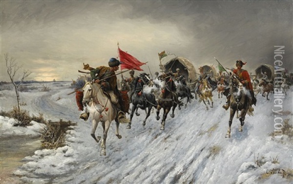 Troika Oil Painting - Adolf (Constantin) Baumgartner-Stoiloff