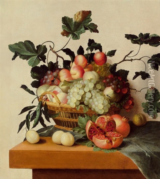 Fruchtestillleben Mit Trauben, Marillen, Pfirsichen, Pflaumen Und Granatapfel Oil Painting - Balthasar Van Der Ast