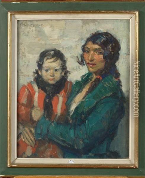 Mere Gitane Et Son Enfant Oil Painting - Philippe Swyncop